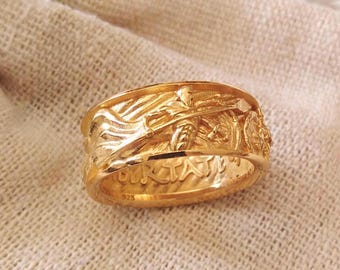 Yellow Gold Plated Spartan Ring | Handmade Silver 925 Spartan Warrior Ring | Spartan Jewelry | Men Silver Spartan Ring