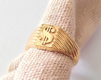 Gold Dollar Symbol Ring, Sterling Silver Dollar Symbol Ring, Men's Signet Ring, Women's Gold Ring, Men's Gold Ring, Dollar Symbol Jewelry