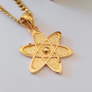 Yellow Gold Plated Atom Pendant | Handcrafted Silver 925 Atom Necklace | Science Jewelry | Silver 925 Atom Pendant | Unisex Science Pendant