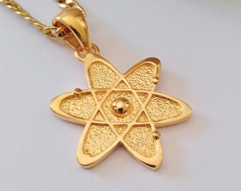 Gelbgold überzogener Atom Anhänger | Handgefertigte Silber 925 Atom Halskette | Wissenschaft Schmuck | Silber 925 Atom Anhänger | Unisex Wissenschaft Anhänger