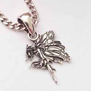 Oxidized Silver 925 Fairy Pendant | Mythical Elven Charm | Silver 925 Fairy Tale Necklace | Fantasy Angel Wing Pendant | Forest Fairy Charm