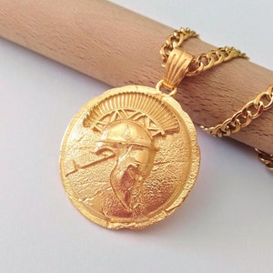 Yellow Gold Spartan Shield Pendant | Hancrafted Silver 925 Spartan Shield Necklace | Spartan Jewelry | Men&#39;s Sterling Silver Spartan Pendant
