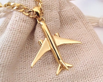 Yellow Gold Airplane Pendant | Silver Airplane Pendant | Yellow Gold Airplane Pendant | Women&#39;s Gold Necklace | Men Silver Airplane Pendant