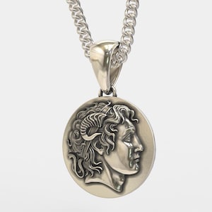 Oxidized Silver 925 Alexander The Great Pendant | Handmade Sterling Silver Alexander The Great Necklace | Men&#39;s Alexander The Great Pendant
