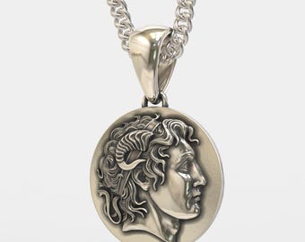 古代ギリシャ  アレキサンダー大王 ペンダント トップ  シルバー925製 古代ギリシャ コイン アレキサンダー大王 アテネ シルバー925