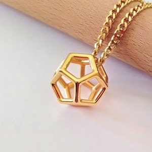 Gold Dodecahedron Pendant | Handmade Silver 925 Dodecahedron Necklace | Geometric Pendant | Geometric Necklace | Women Dodecahedron Necklace
