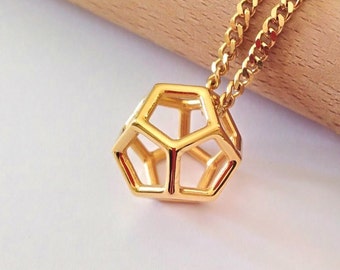 Gold Plated Dodecahedron Pendant | Handmade Silver Dodecahedron Necklace | Geometric Pendant | Geometric Necklace | Dodecahedron Necklace