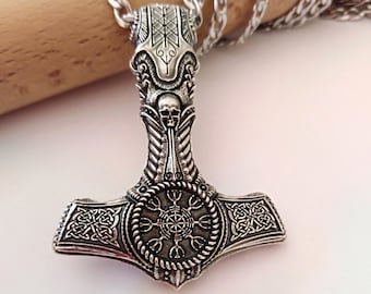 Oxidized Silver 925 Mjolnir Pendant | Handcrafted Aged Silver 925 Hammer of Thor Necklace | Men's Mjolnir Pendant | Men's Hammer of Thor
