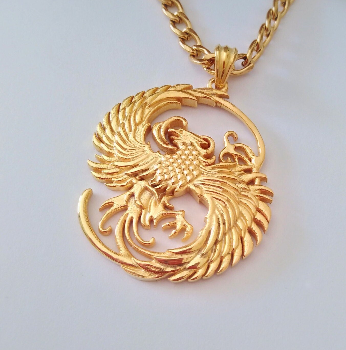 Stainless Steel Greek Mythology Phoenix Symbol Mens Hexagon