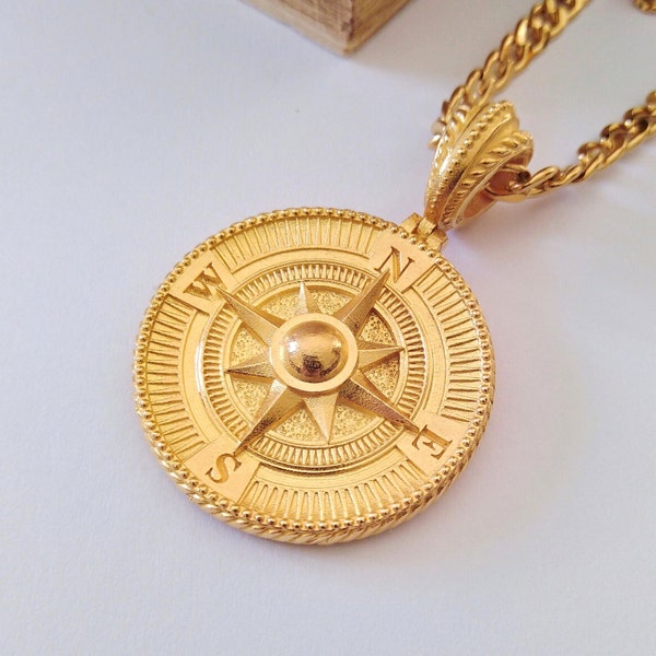 Gold Compass Pendant, Men's Silver 925 Compass Pendant, Silver 925 Nautical Jewelry, Women's Rose Gold Compass Pendant, Women's Gold Pendant