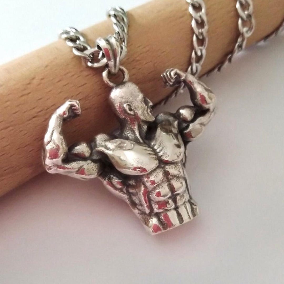 Oxidized Silver 925 Bodybuilder Half Body Pose Pendant | Handcrafted ...