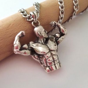 Oxidized Silver 925 Bodybuilder Half Body Pose Pendant | Handcrafted Aged Silver Bodybuilder Necklace | Men Silver 925 Bodybuilder Pendant