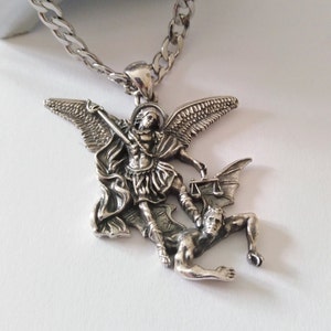 Oxidized Sterling Silver St Michael Archangel Pendant