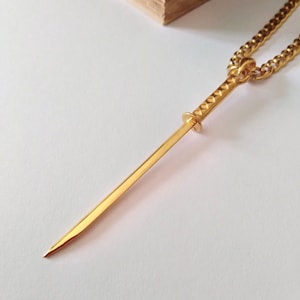 Gold Katana Sword Pendant, Silver 925 Katana Sword Necklace, Japaneze Sword Pendant, Silver Samurai Sword Pendant, Men&#39;s Silver 925 Pendant