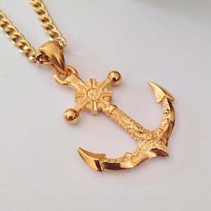 Yellow Gold Anchor Pendant | Silver Anchor Necklace | Men&#39;s Yellow Gold Anchor Pendant, Women&#39;s Gold Anchor Necklace | Nautical Jewelry