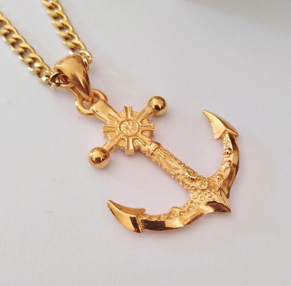 Yellow Gold Plated Anchor Pendant | Silver 925 Anchor Necklace | Men's Yellow Anchor Pendant | Women's Anchor Necklace | Nautical Jewelry