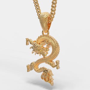 Yellow Gold Dragon Pendant | Sterling Silver Dragon Pendant | Men's Sterling Silver Dragon Jewelry | Women's Gold Chinese Dragon Pendant