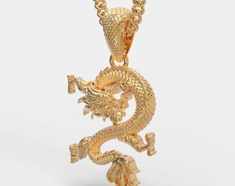 Yellow Gold Plated Dragon Pendant | Sterling Silver Dragon Pendant | Men's Sterling Silver Dragon Jewelry | Women's Chinese Dragon Pendant