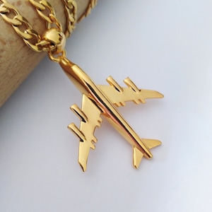 Yellow Gold Airplane Pendant | Handcrafted Silver 925 Airplane Pendant | Airplane Pendant | Gold Airplane Necklace | Men&#39;s Silver Airplane