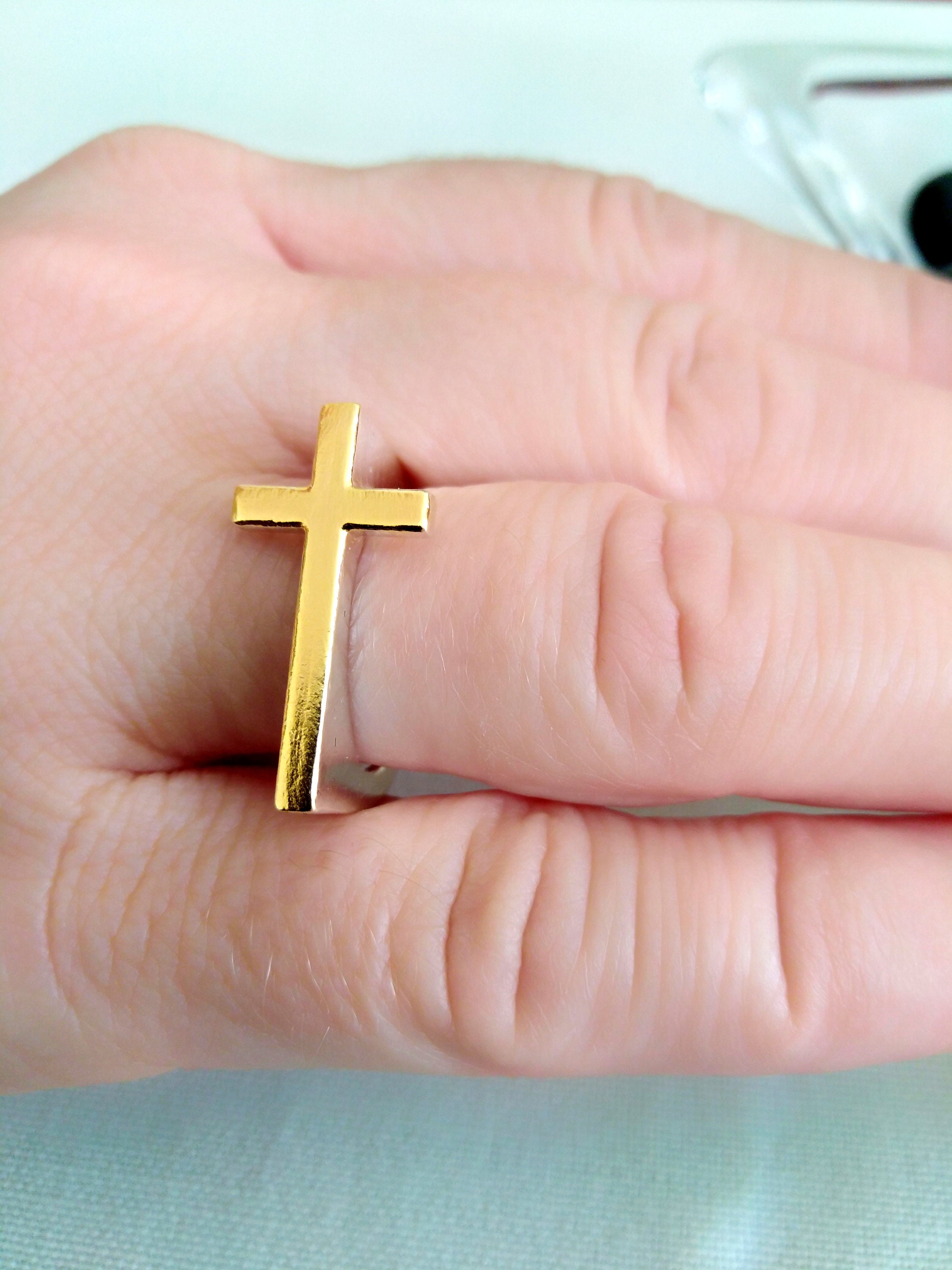 24K Gold Cross Ring Women's Gold Cross Ring Midi Silver Etsy