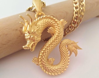 Yellow Gold Plated Dragon Pendant | Handcrafted Silver 925 Chinese Dragon Necklace | Men's Silver 925 Dragon Pendant | Women Dragon Pendant