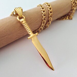 Yellow Gold Plated Knife Pendant | Handcrafted Sterling Silver Knife Necklace | Survival Knife Pendant | Men Silver Pendant | Knife Pendant