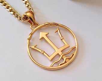 Gelbgold überzogener Trident Anhänger | Silber 925 Trident Anhänger | Poseidon Dreizack Anhänger | Griechischer Dreizack Anhänger | Herren Dreizack Anhänger