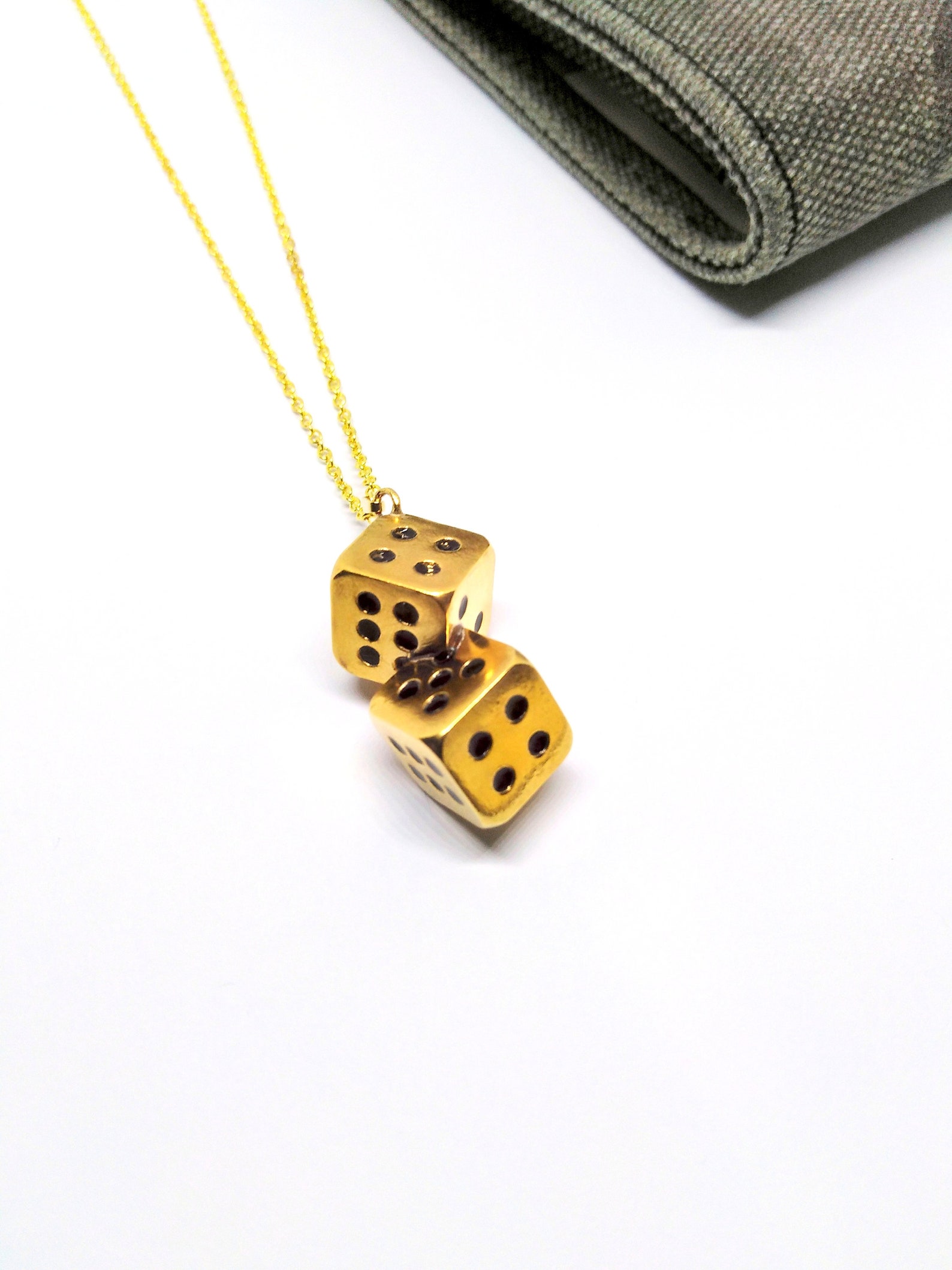 Gold Double Dice Pendant Double Dice Jewelry Double Dice Etsy