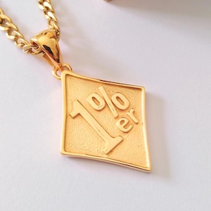 Yellow Gold 1% er Pendant | Handcrafted Silver one per cent er Necklace | Biker&#39;s Pendant | Men&#39;s One Percenter Pendant | Gold One Percenter