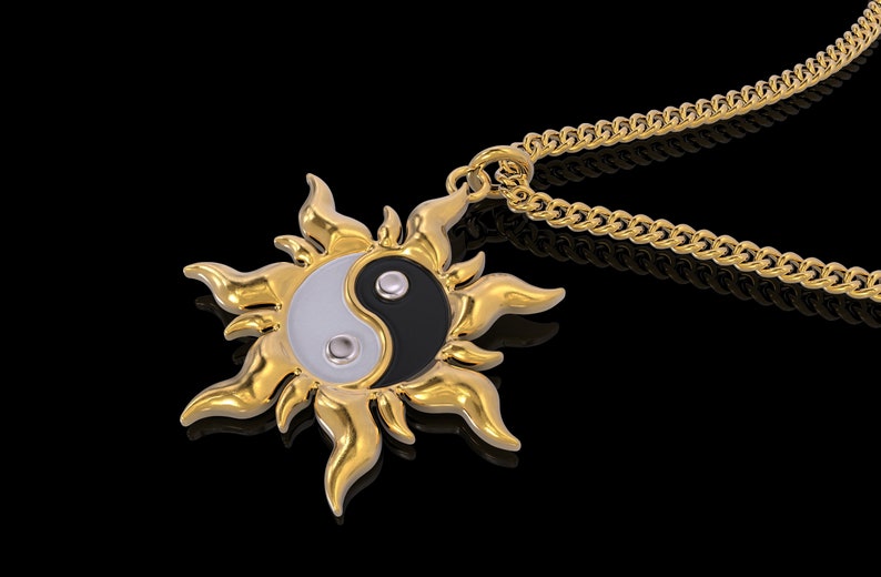 24K Gold YinYang Sun Pendant Gold YinYang NecklaceWomens Etsy