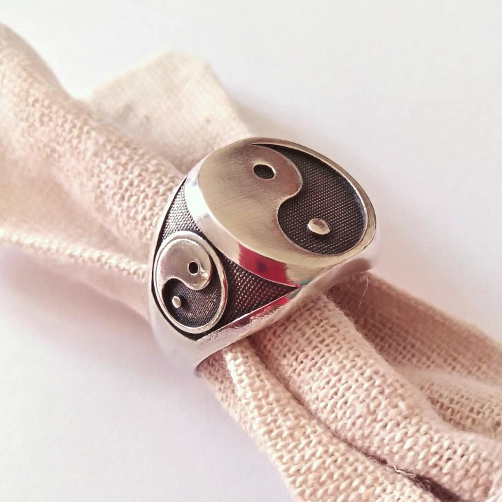 Oxidized Silver 925 Yin Yang Ring | Handcrafted Aged Sterling Silver ...
