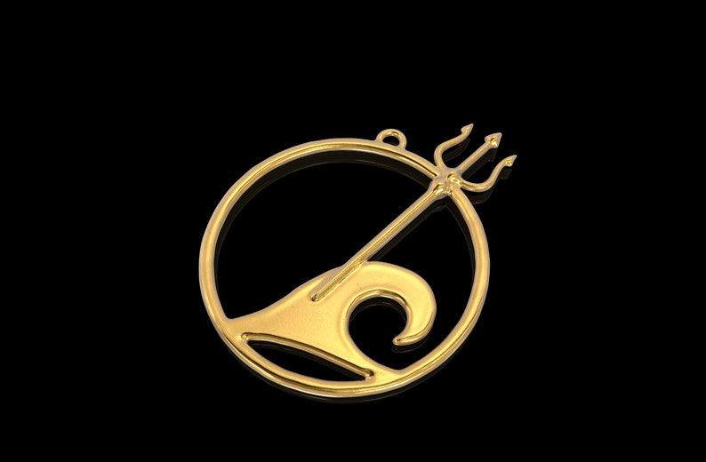 Wave Pendant 24K Gold Trident Pendant Poseidons Trident Necklace Gift for Him Nautical Jewelry Gift for Her Mens Silver 925 Pendant