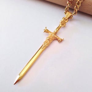 Yellow Gold Sword Pendant | Silver 925 Sword Necklace | Women Gold Sword Necklace | Silver 925 Sword Necklace |  Men's Sterling Silver Sword