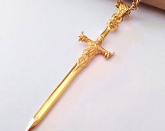 Yellow Gold Sword Pendant | Silver 925 Sword Necklace | Women Gold Sword Necklace | Silver 925 Sword Necklace |  Men&#39;s Sterling Silver Sword