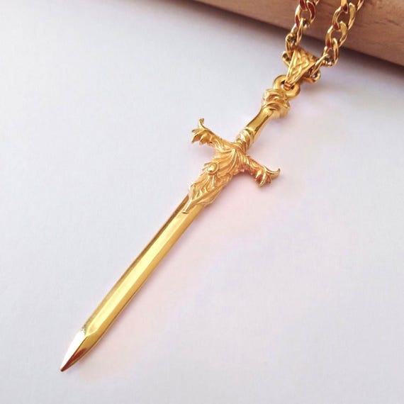 Yellow Gold Plated Sword Pendant | Silver 925 Sword Necklace