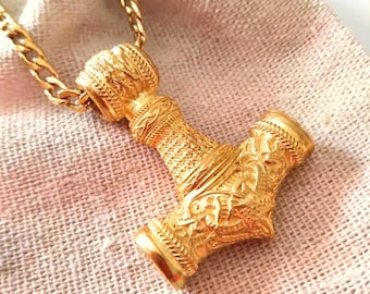 Yellow Gold Plated Hammer of Thor Pendant | Sterling Silver Handmade Mjölnir Pendant | Mjolnir Viking Hammer | Silver 925 Mjölnir Pendant