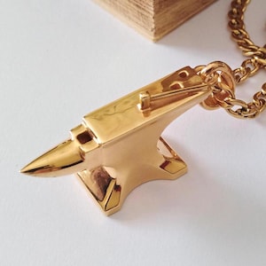Yellow Gold Anvil Pendant | Silver 925 Anvil Necklace | Men&#39;s Sterling Silver Anvil Pendant, Women&#39;s Gold Anvil Necklace | Men Anvil Pendant