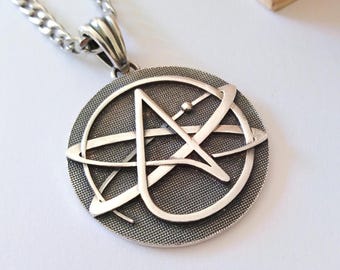 Oxidized Silver 925 Atheist Symbol Pendant | Handcrafted Aged Silver 925 Atheist Symbol Necklace | Atom Symbol Pendant | Science Jewelry