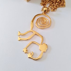 Yellow Gold Nazca Monkey Pendant | Handcrafted Silver 925 Monkey Pendant | Nazca Lines Pendant | Women&#39;s Gold Nazca Lines Monkey Pendant