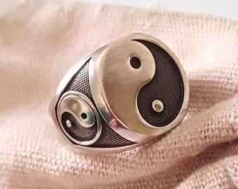 Aged Silver 925 Yin Yang Ring, Men's Handmade Yin-Yang Ring, Men's Silver Yin-Yang Signet Ring, Yin-Yang Jewelry, Women Silver Yin Yang Ring