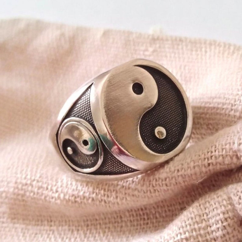 Aged Silver 925 Yin Yang Ring, Men's Handmade Yin-Yang Ring, Men's Silver Yin-Yang Signet Ring, Yin-Yang Jewelry, Women Silver Yin Yang Ring image 1