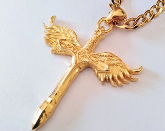 Colgante de espada de San Miguel Arcángel bañado en oro / Collar de San Miguel Arcángel en plata de ley / Espada de San Miguel Arcángel para hombre en plata 925
