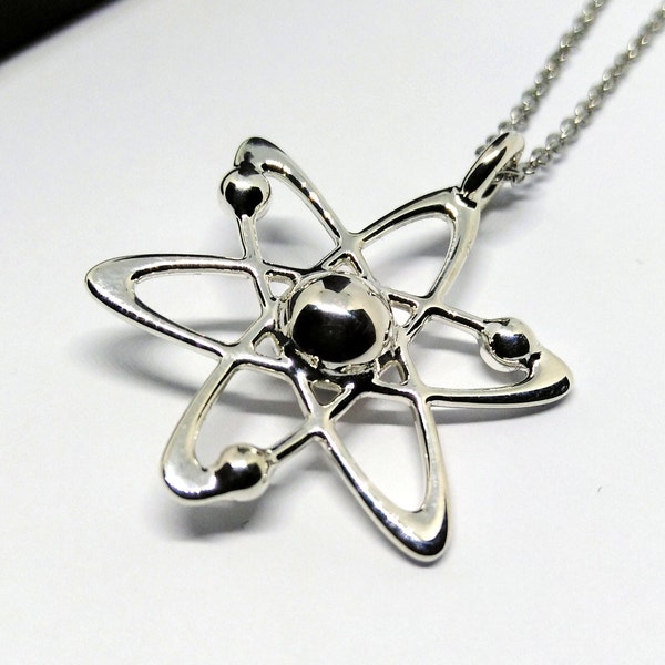 Gold Atom Pendant, Silver 925 Atom Necklace, Science Jewelry, Gold Science Pendant, Science Necklace, Atomic Pendant, Men Gold Atom Pendant