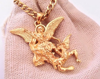 Yellow Gold Plated St Micheal Archangel Pendant | Handcrafted Solid Silver 925 St Micheal Archangel Necklace | St Micheal Archangel Pendant