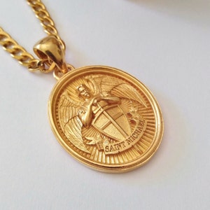 Yellow Gold St Michael Archangel Pendant | Sterling Silver St Michael Archangel Necklace | Men&#39;s Silver 925 St Michael Archangel Necklace