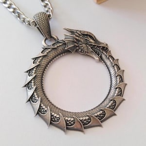 Oxidierte Silber 925 Drachen Anhänger | Sterling Silber Ouroboros Anhänger | Herren Silber Drachen Schmuck | Silber 925 Ouroboros-Drache-Anhänger