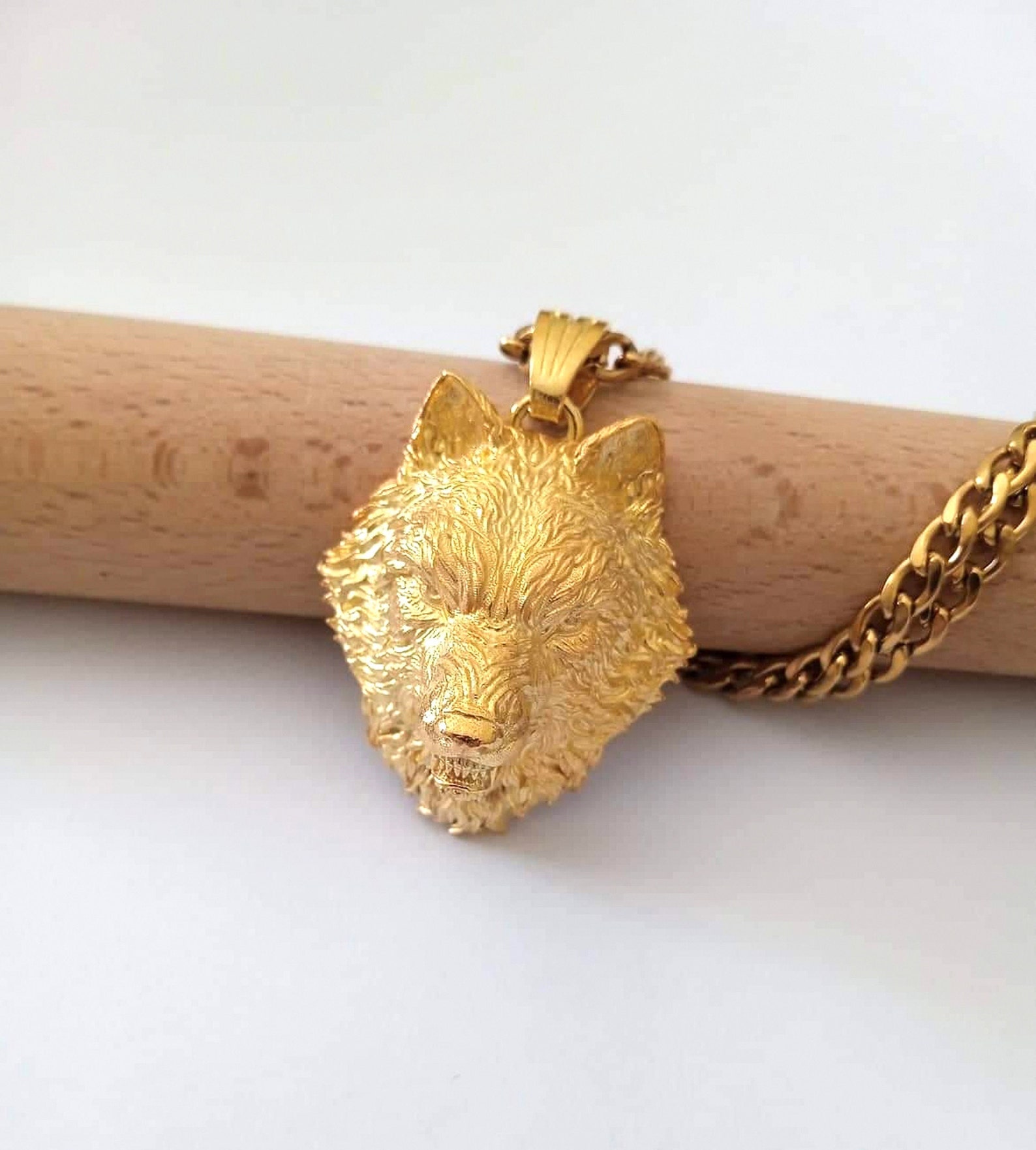 Gold Wolf Pendant Silver 925 Handmade Wolf Head Necklace Etsy