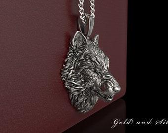 Aged Silver Wolf Pendant, Silver 925 Handmade Wolf Head Necklace, Wolf Jewelry, Oxidized Silver 925 Wolf Pendant, Men's Wolf Head Necklace