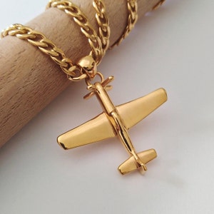 Gold Airplane Pendant | Men&#39;s Sterling Silver P-51 Mustang Airplane Pendant | Yellow Gold Airplane Pendant | Women&#39;s Gold Airplane Necklace