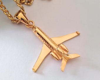 Yellow Gold Plated Airplane Pendant | Handcrafted Silver 925 Airplane Necklace | Women Airplane Necklace | Men's Silver 925 Airplane Pendant